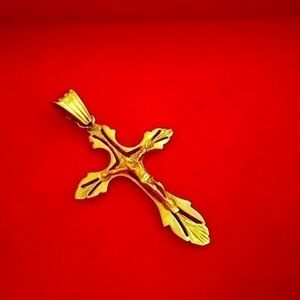 Gold Cross Jesus 14K solid Gold beautiful for live protection and faith pendant